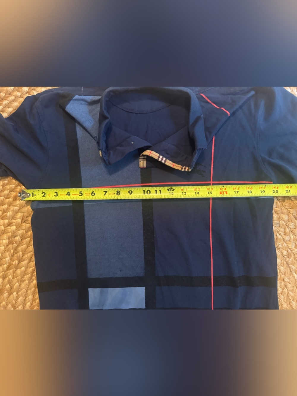 Burberry London England Men’s XL Nova Check Plaid Polo Shirt Navy Blue - Picture 8 of 9